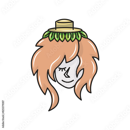 illustration of a beautiful woman smiling. solid color style,