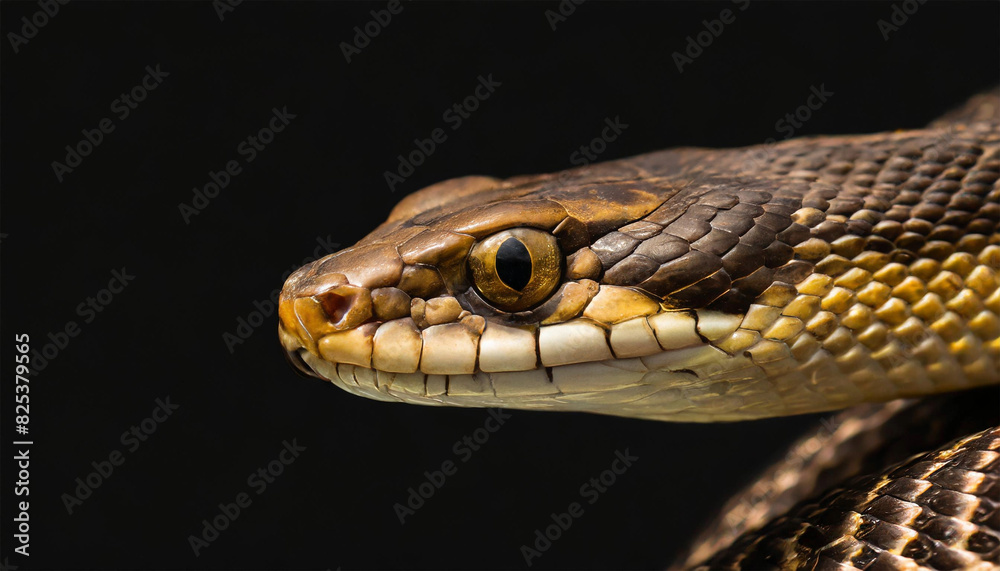 Brown snake isolated on plain black background with copy space. Brown snake isolated on plain black background with copy space.