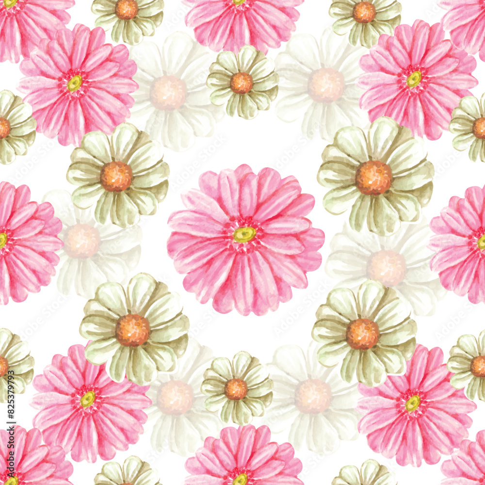 seamless pattern of white and pink daisy flowers hand painting watercolor seamless pattern of white and pink daisy flowers hand painting watercolor