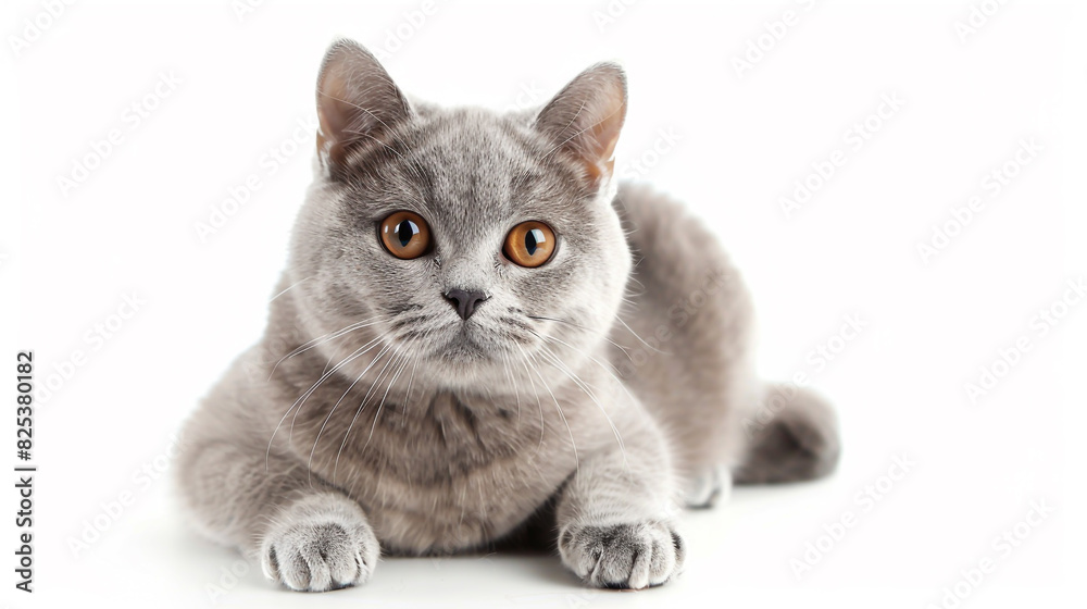 Obraz premium A British Shorthair feline perched against a white backdrop.