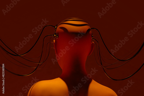 Humanoid linked to ai network concept in red hue