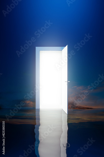 Doorway to another dimension in dark space
