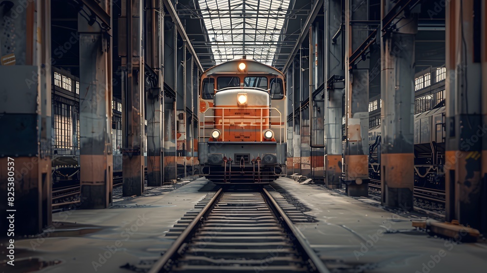 Front view of a locomotive with cinematic and professional photography style. Front view of a locomotive with cinematic and professional photography style.