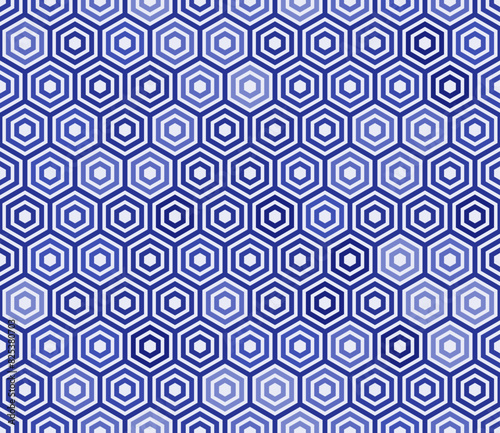 Hexagon pattern geometric design. Plain hexagon frames. Blue color tones. Hexagonal shapes. Seamless pattern. Tileable vector illustration.