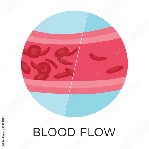 Blood flow vector icon showing blood cells, flat style illustration