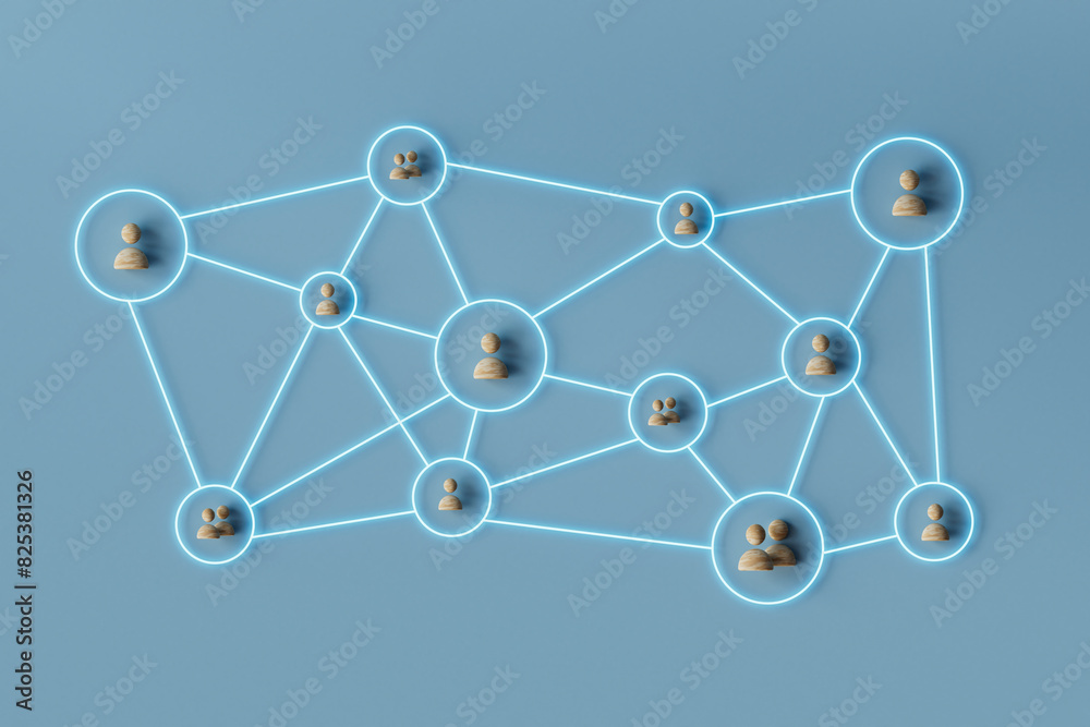 Network Concept with Wooden Figures on Blue Network Concept with Wooden Figures on Blue