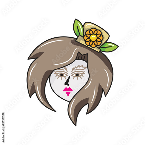 illustration of a beautiful woman wearing a headband. solid color style,