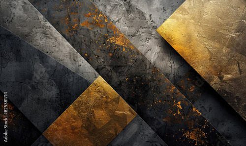 Digital abstract art with a black and gold theme  featuring geom