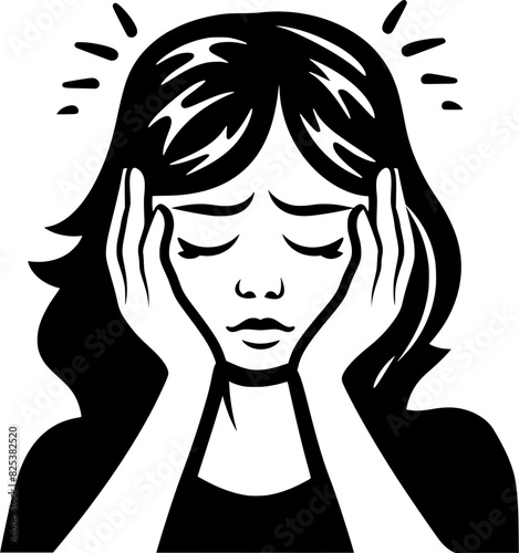 Woman having a headache black vector icon isolated on a transparent background.