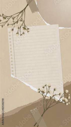 babys breath ripped page vertical braown background vintage page photo