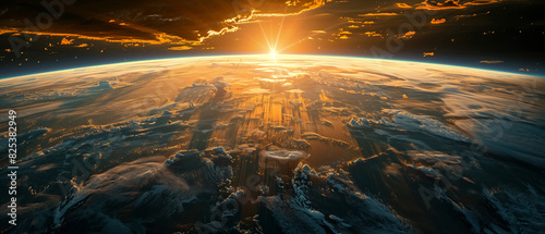 Earth as a beacon of life in the vast cosmos, The sun rises at the edge of the world photo