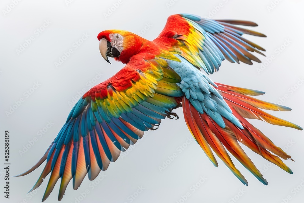 Obraz premium Colorful Parrot Flying Through the Air