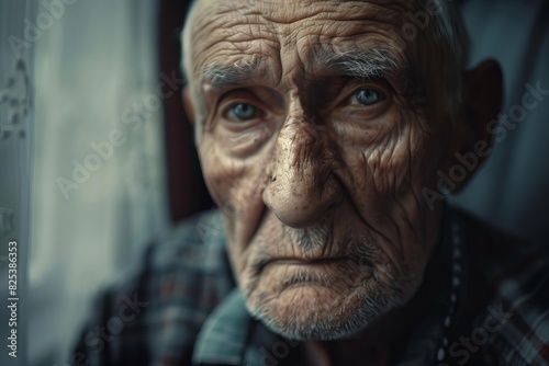 solitary elderly man with dementia mental health challenges in old age emotive portrait concept