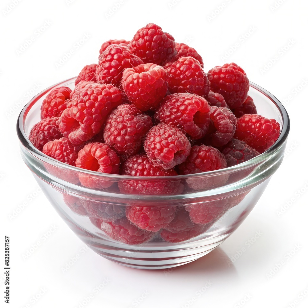 Bowl of Raspberries on White Background. Generative AI Bowl of Raspberries on White Background. Generative AI