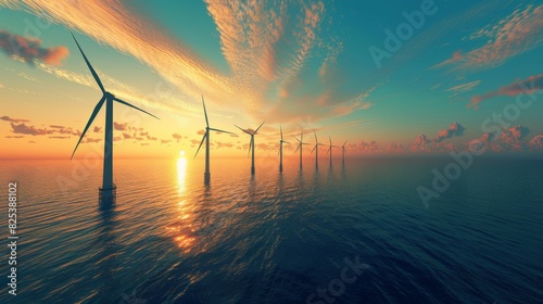 Offshore Wind Turbines at Sunset photo