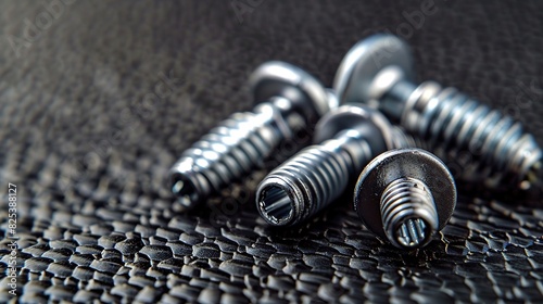 A bunch of metal screws on a black background. Metal screws background photo