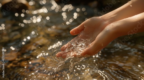 A Hand Scooping River Water