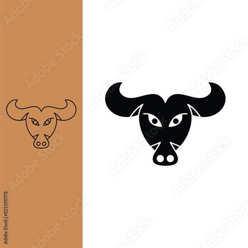 bull head logo with minimalist style, logo design template sign. monoline style and silhouette stylish.