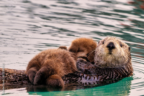 Foto Sea Otter with newborn pup, Homer, Alaska