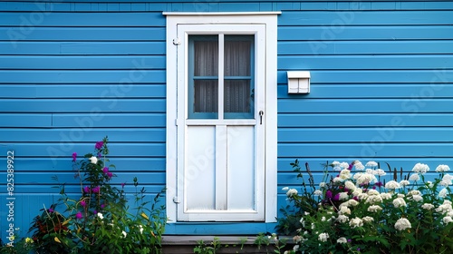 Craft man house exterior with sky blue walls and white door