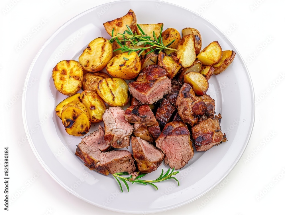 Savory Meat and Potato Plate: A Classic Dish on a Clean Canvas - AR 4:3
