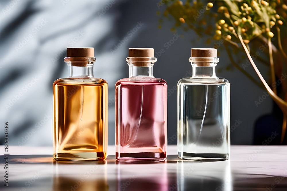 Neat and clean set of 3 perfume bottles Mockups, product mockups Neat and clean set of 3 perfume bottles Mockups, product mockups