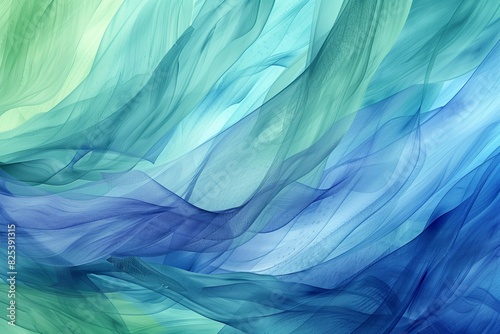 : A tranquil abstract background of flowing watercolor strokes in cool blues and greens, blending effortlessly to create a serene and calming visual experience, 