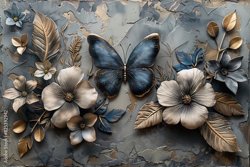 3 panel wall art, a collection works of art, each featuring intricate patterns of flowers, leaves and butterflies,