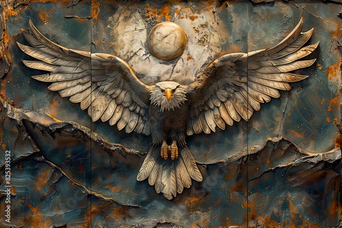 three panel wall art, marble background with Bald Eagle Landing designs, 3D vector illustration