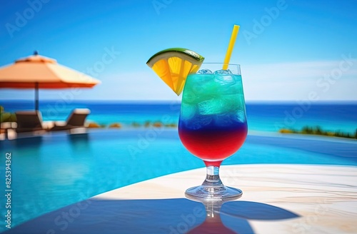 colorful tropical cocktail near the swimming pool