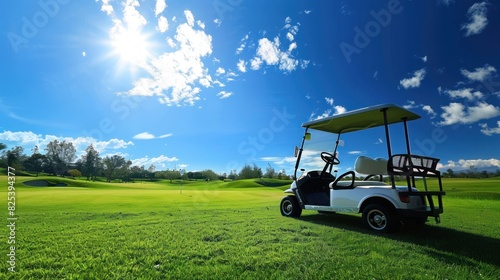 Golf cart over nice green and blue sky © baharohi