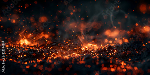 Black background with fire embers and sparks Abstract dark shimmering bonfire Motion blu