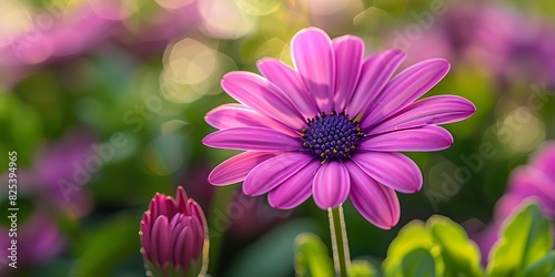 Beautiful purple daisy flower and bokeh background with copy space