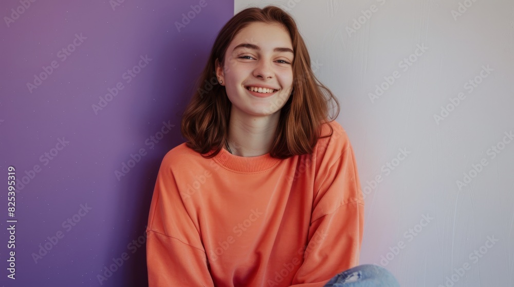 Fototapeta premium Woman in a Casual Orange Sweatshirt