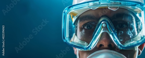 Close-up of a person wearing diving mask underwater. © AIS Studio