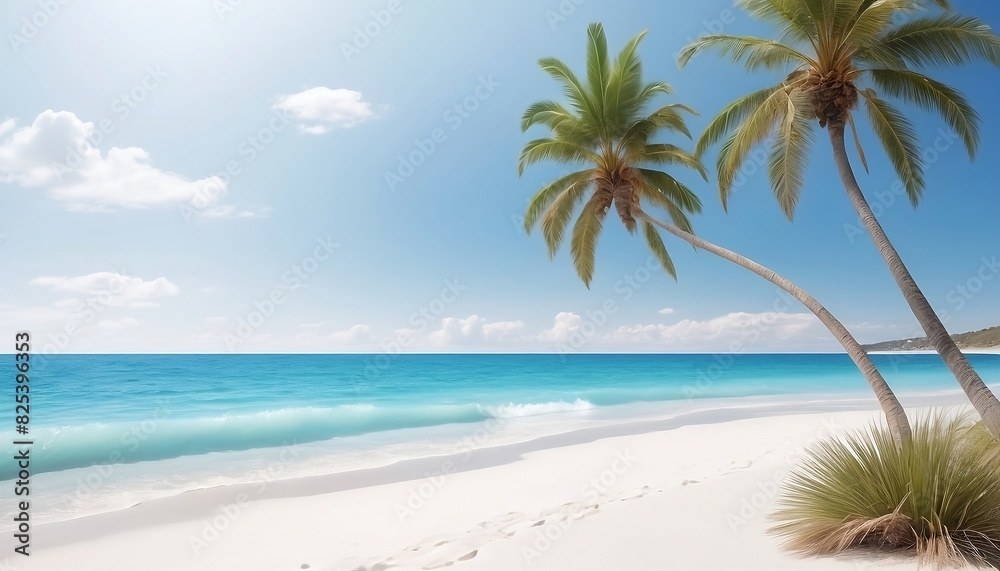 Coast view with blue ocean or sea, white sand and palm tree generative ai Coast view with blue ocean or sea, white sand and palm tree generative ai