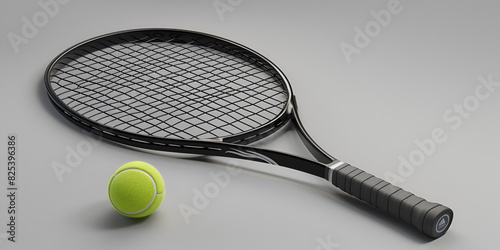 Image of a tennis racket with a ball on the court © Mian