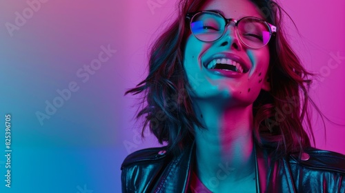 Joyful Woman in Neon Light