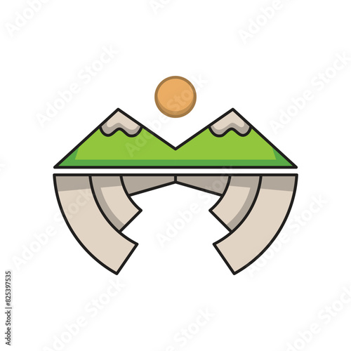 winged mountain logo, with a beautiful panorama. solid color style,