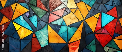 Abstract geometric background with colorful stained glass pattern.