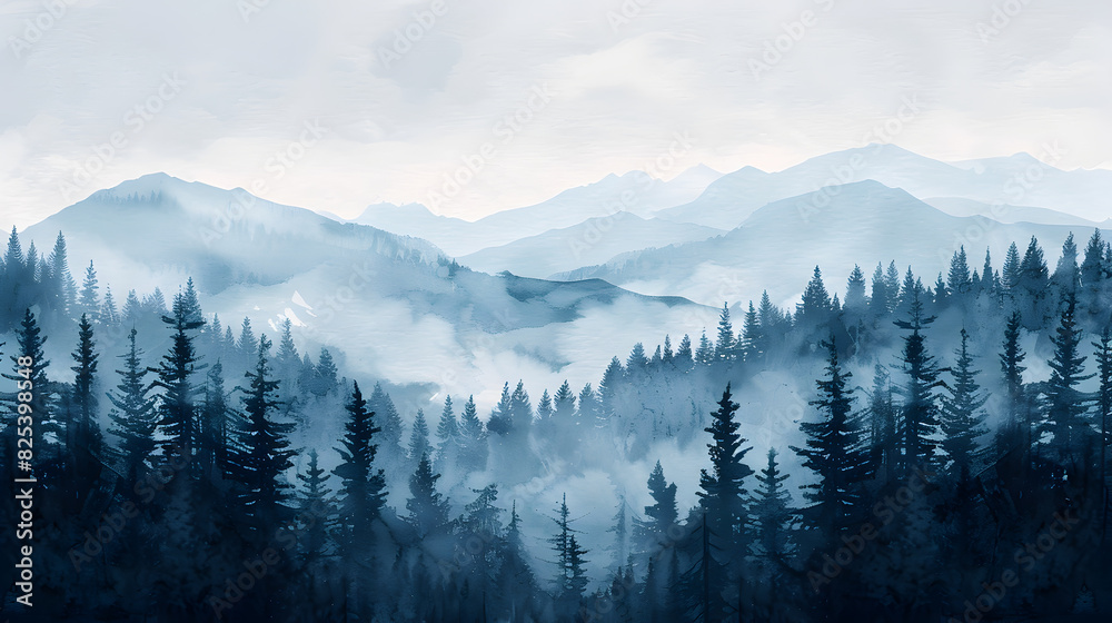 A misty rainy forest created A misty rainy forest created