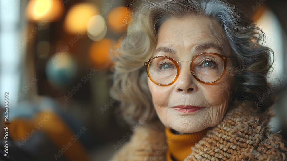 Portrait of an Elderly Woman with Glasses and Warm Lighting