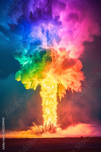 A rainbow colored nuclear blast