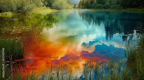 Vibrant Reflections  A Colorful Lake View