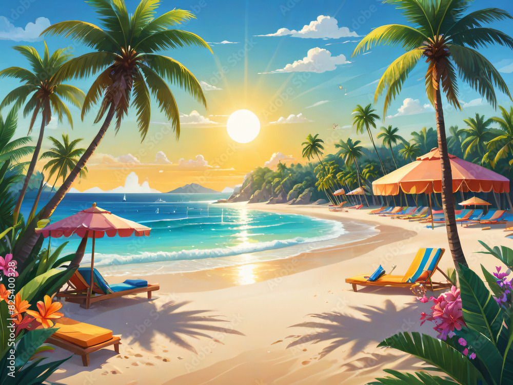 Naklejka premium beach with palm trees