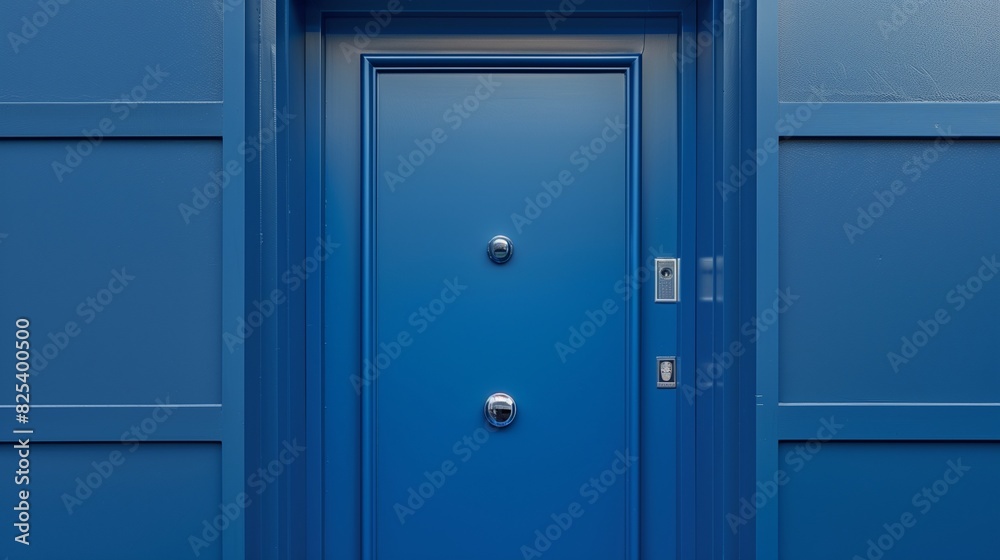 Sleek Cobalt Blue Door with Integrated Smart Lock and Minimalist Design Sleek Cobalt Blue Door with Integrated Smart Lock and Minimalist Design