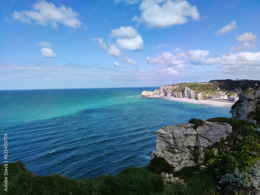 view of the coast of the ocean, Etretat, travel in Normandy, France view of the coast of the ocean, Etretat, travel in Normandy, France