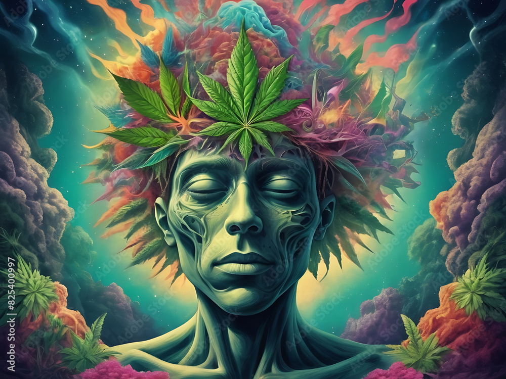 Abstract image of high on weed hallucination in mind of a human, high on drugs concept
Abstract image of high on weed hallucination in mind of a human, high on drugs concept