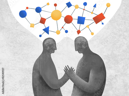 Conceptual Artwork of Two Figures Sharing Ideas