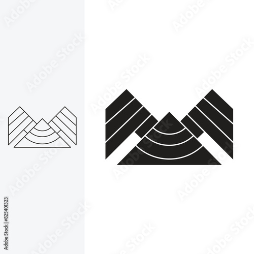 winged mountain logo, visualized simply and elegantly, Line art style and silhouette stylish.